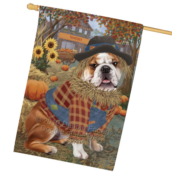 Halloween 'Round Town And Fall Pumpkin Scarecrow Both BullDogs House Flag FLG65700