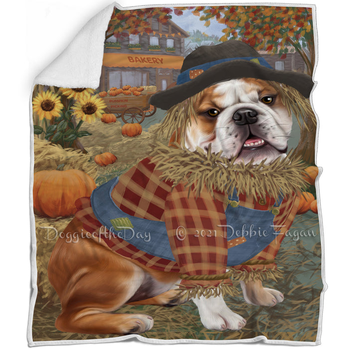 Halloween 'Round Town And Fall Pumpkin Scarecrow Both Bulldogs Blanket BLNKT139358