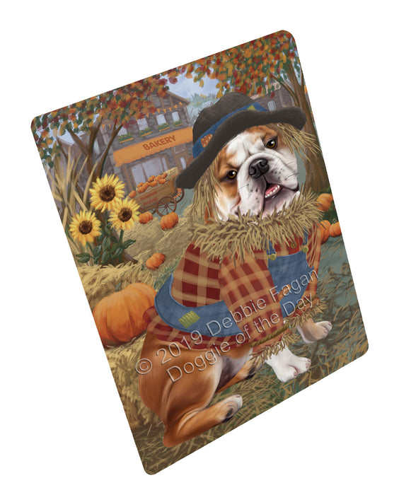 Halloween 'Round Town And Fall Pumpkin Scarecrow Both BullDogs Large Refrigerator / Dishwasher Magnet RMAG104694