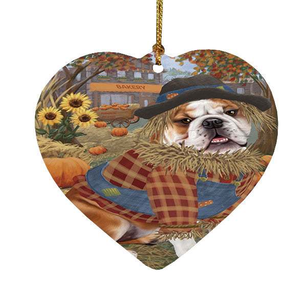 Fall Pumpkin Scarecrow BullDogs Heart Christmas Ornament HPOR57544