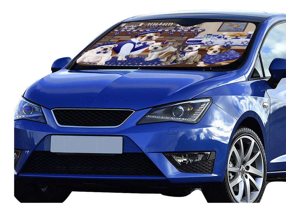 Happy Hanukkah Family Bulldog Dogs Car Sun Shade