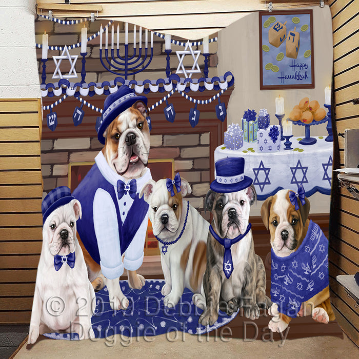 Happy Hanukkah Family and Happy Hanukkah Both Bulldog Dogs Quilt