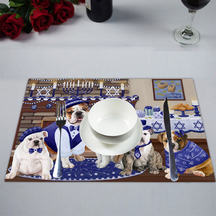 Happy Hanukkah Family Bulldog Dogs Placemat