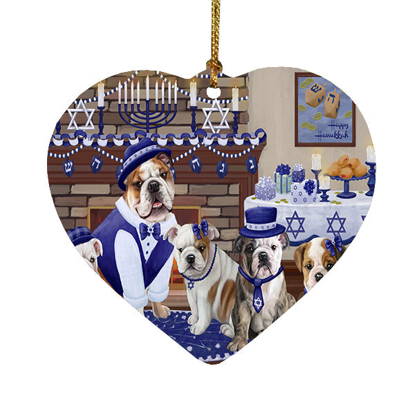 Happy Hanukkah Family Bulldogs Heart Christmas Ornament HPOR57605
