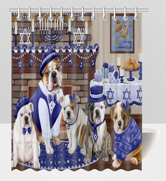 Happy Hanukkah Family Bulldog Dogs Shower Curtain