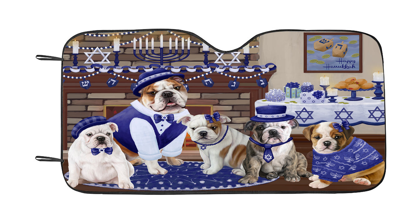 Happy Hanukkah Family Bulldog Dogs Car Sun Shade