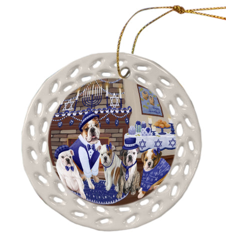 Happy Hanukkah Family Bulldogs Doily Ornament DPOR57963