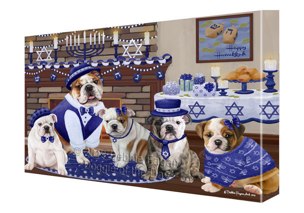 Happy Hanukkah Family and Happy Hanukkah Both Bulldogs Canvas Print Wall Art Décor CVS141038