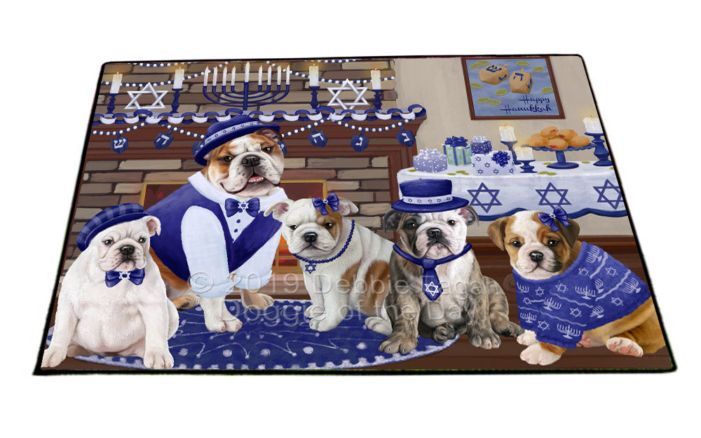 Happy Hanukkah Family and Happy Hanukkah Both Bulldogs Floormat FLMS54077