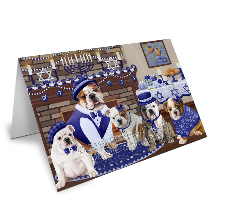 Happy Hanukkah Family Bulldogs Handmade Artwork Assorted Pets Greeting Cards and Note Cards with Envelopes for All Occasions and Holiday Seasons GCD78161