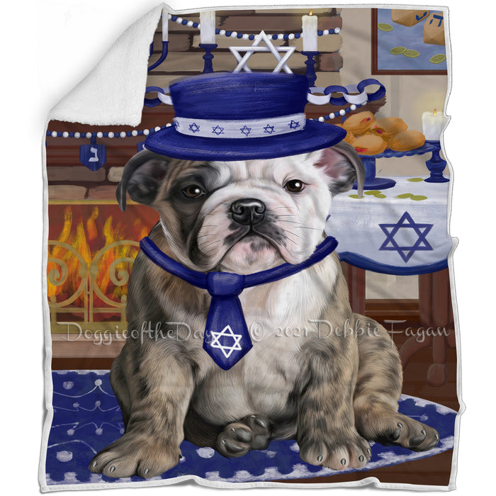 Happy Hanukkah Family and Happy Hanukkah Both Bulldog Blanket BLNKT139907