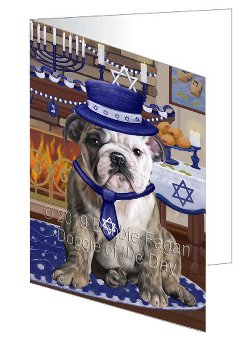 Happy Hanukkah Bulldog Handmade Artwork Assorted Pets Greeting Cards and Note Cards with Envelopes for All Occasions and Holiday Seasons GCD78329