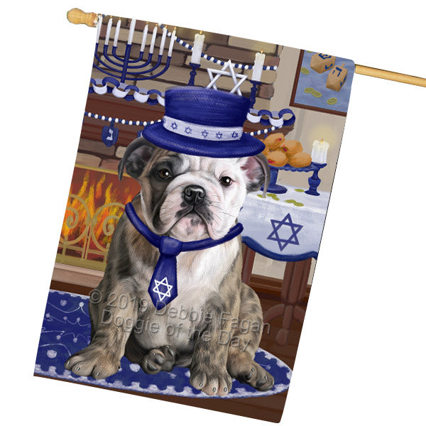 Happy Hanukkah Family and Happy Hanukkah Both Bulldog House Flag FLG65761