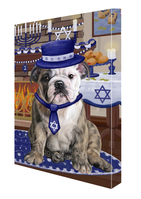 Happy Hanukkah Family and Happy Hanukkah Both Bulldog Canvas Print Wall Art Décor CVS140534