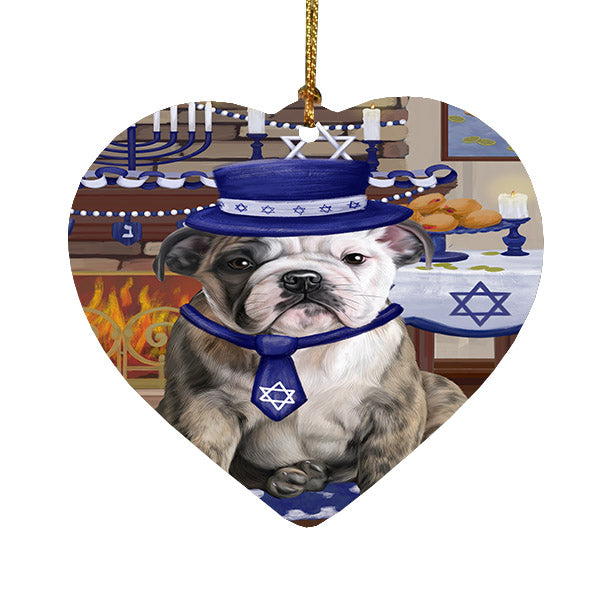 Happy Hanukkah Bulldog Heart Christmas Ornament HPOR57661