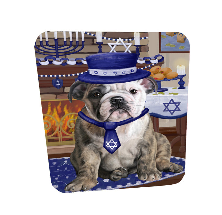 Happy Hanukkah Family Bull Terrier Dogs Coasters Set of 4 CSTA57616