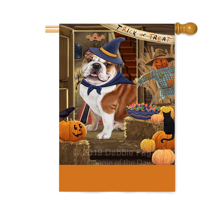 Personalized Enter at Own Risk Trick or Treat Halloween Bulldog Custom House Flag FLG-DOTD-A59568