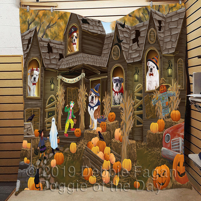 Haunted House Halloween Trick or Treat Bulldog Dogs Quilt