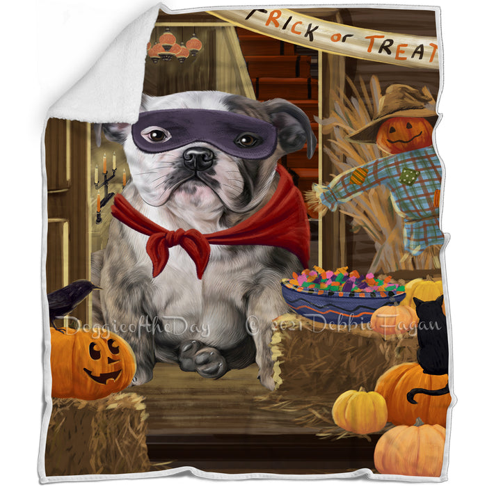 Enter at Own Risk Trick or Treat Halloween Bulldog Blanket BLNKT94836
