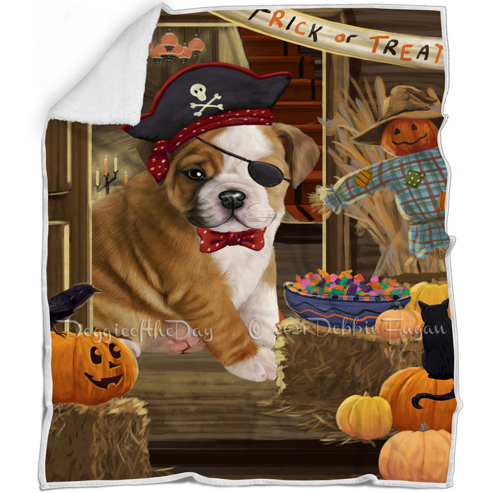 Enter at Own Risk Trick or Treat Halloween Bulldog Blanket BLNKT94845