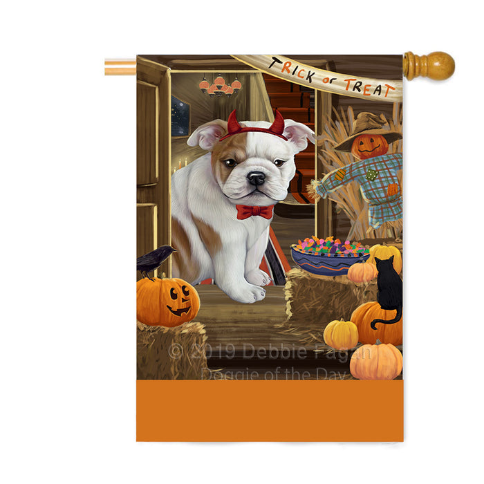 Personalized Enter at Own Risk Trick or Treat Halloween Bulldog Custom House Flag FLG-DOTD-A59572