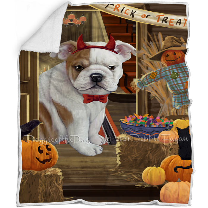 Enter at Own Risk Trick or Treat Halloween Bulldog Blanket BLNKT94854