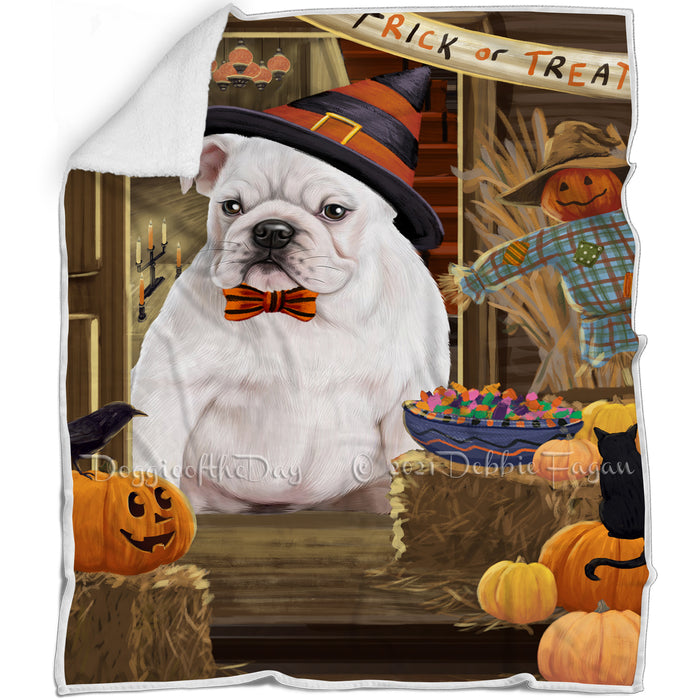 Enter at Own Risk Trick or Treat Halloween Bulldog Blanket BLNKT94863