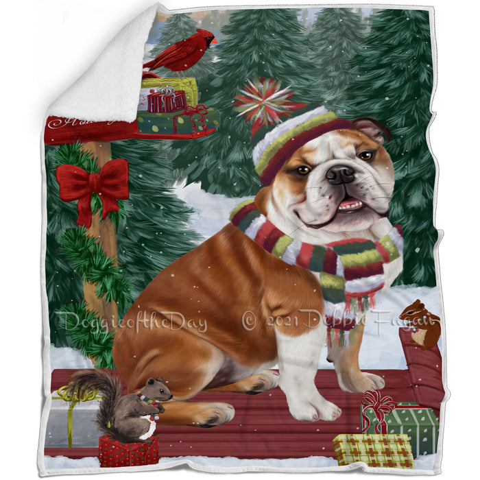 Merry Christmas Woodland Sled Bulldog Blanket BLNKT113295
