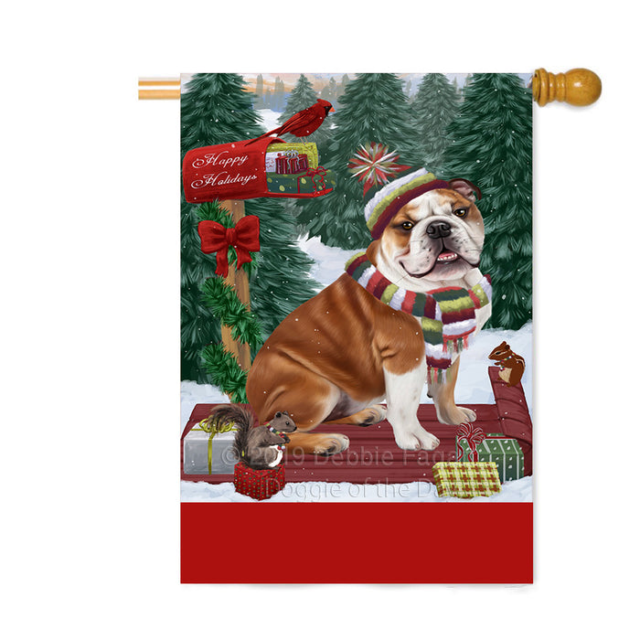 Personalized Merry Christmas Woodland Sled Bulldog Custom House Flag FLG-DOTD-A61587