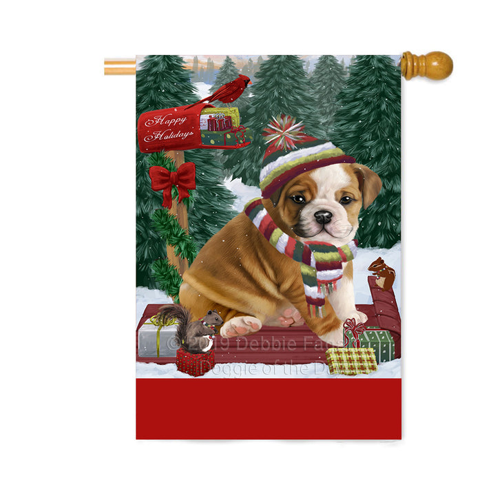 Personalized Merry Christmas Woodland Sled Bulldog Custom House Flag FLG-DOTD-A61589