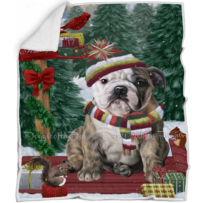 Merry Christmas Woodland Sled Bulldog Blanket BLNKT113322