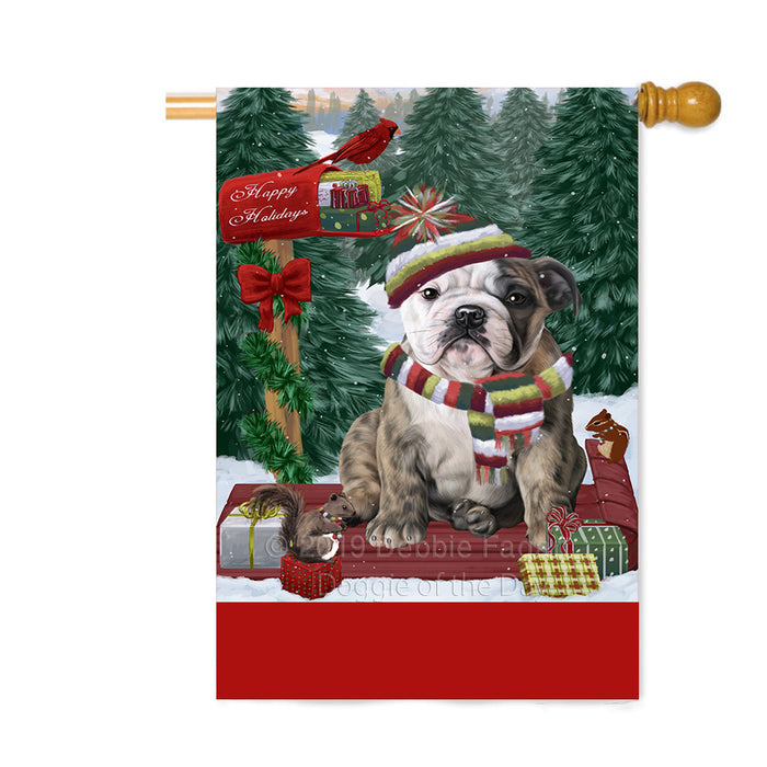 Personalized Merry Christmas Woodland Sled Bulldog Custom House Flag FLG-DOTD-A61590