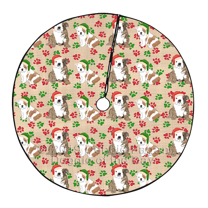 Christmas Paw Print Bull Terrier Dogs Tree Skirt