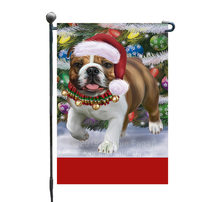 Personalized Trotting in the Snow Bulldog Custom Garden Flags GFLG-DOTD-A60687