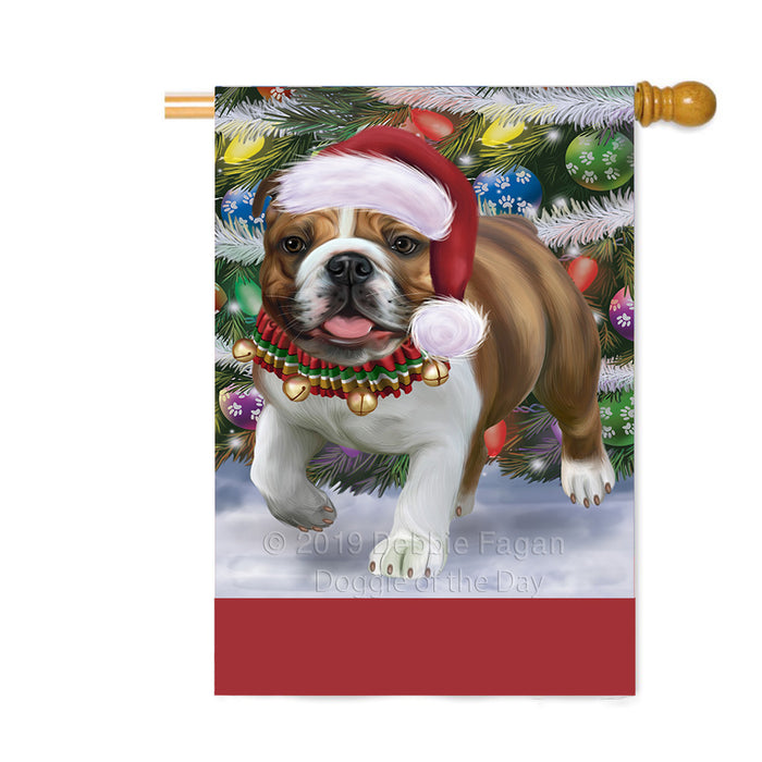 Personalized Trotting in the Snow Bulldog Custom House Flag FLG-DOTD-A60743