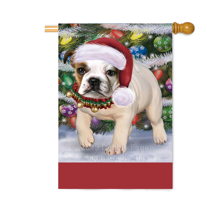 Personalized Trotting in the Snow Bulldog Custom House Flag FLG-DOTD-A60744