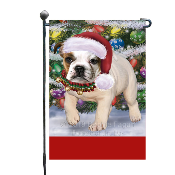 Personalized Trotting in the Snow Bulldog Custom Garden Flags GFLG-DOTD-A60688