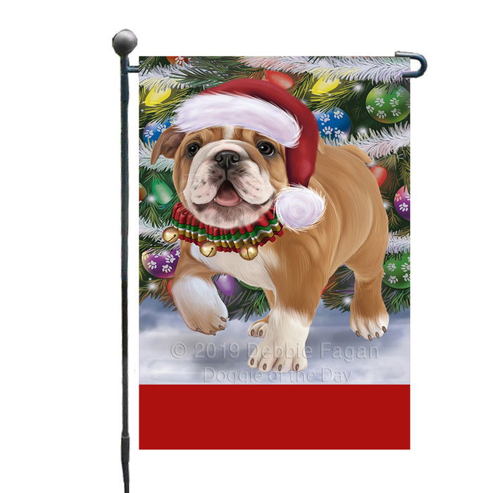 Personalized Trotting in the Snow Bulldog Custom Garden Flags GFLG-DOTD-A60689