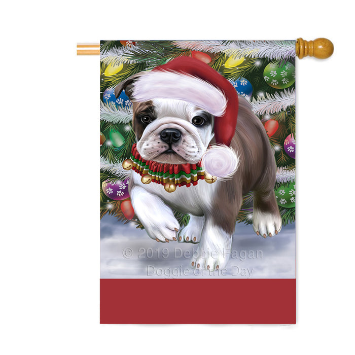 Personalized Trotting in the Snow Bulldog Custom House Flag FLG-DOTD-A60746
