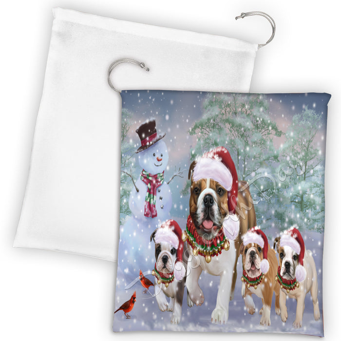 Christmas Running Fammily Bulldogs Drawstring Laundry or Gift Bag LGB48211