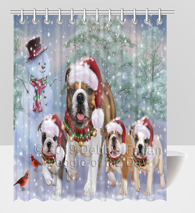 Christmas Running Fammily Bulldogs Shower Curtain