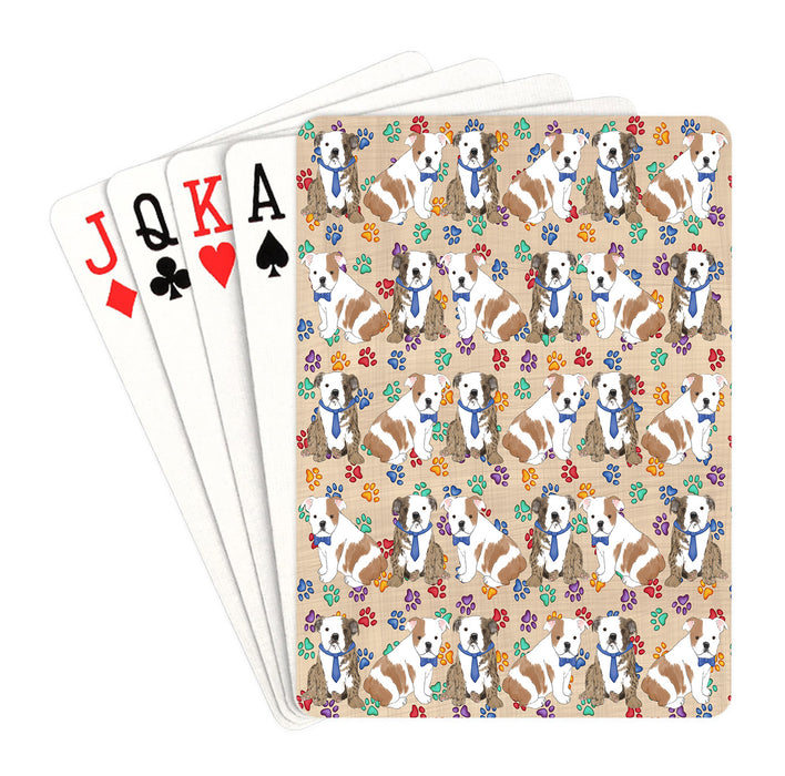 Rainbow Paw Print Bulldog Dogs Blue Playing Card Decks