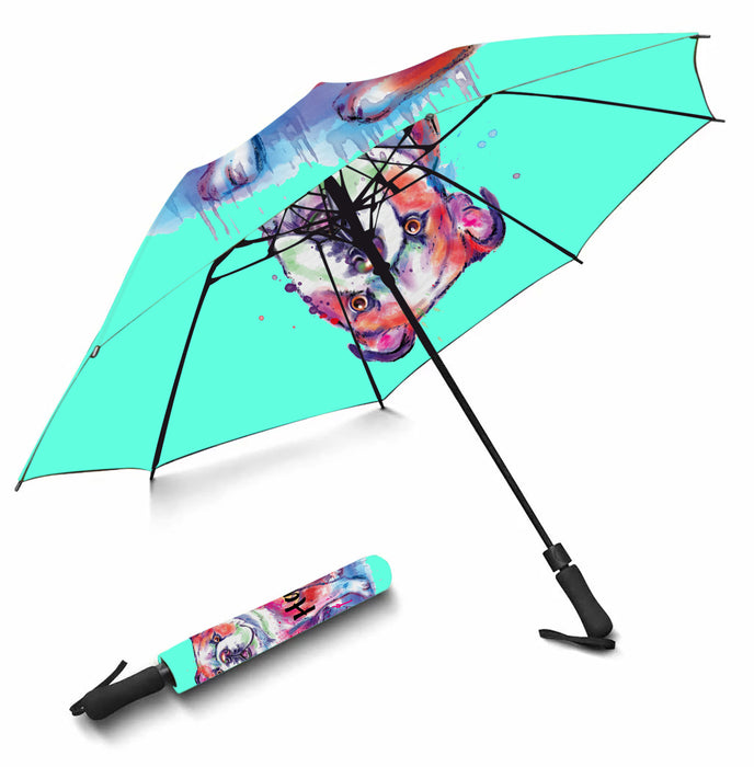 Custom Pet Name Personalized Watercolor BulldogSemi-Automatic Foldable Umbrella