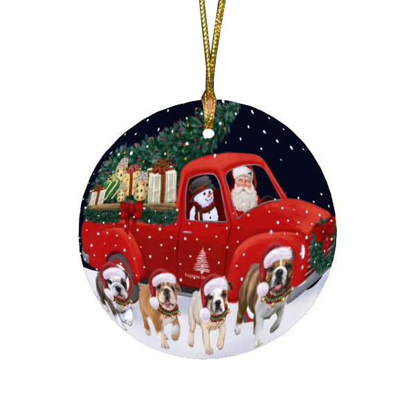 Christmas Express Delivery Red Truck Running Bulldogs Round Flat Christmas Ornament RFPOR57734