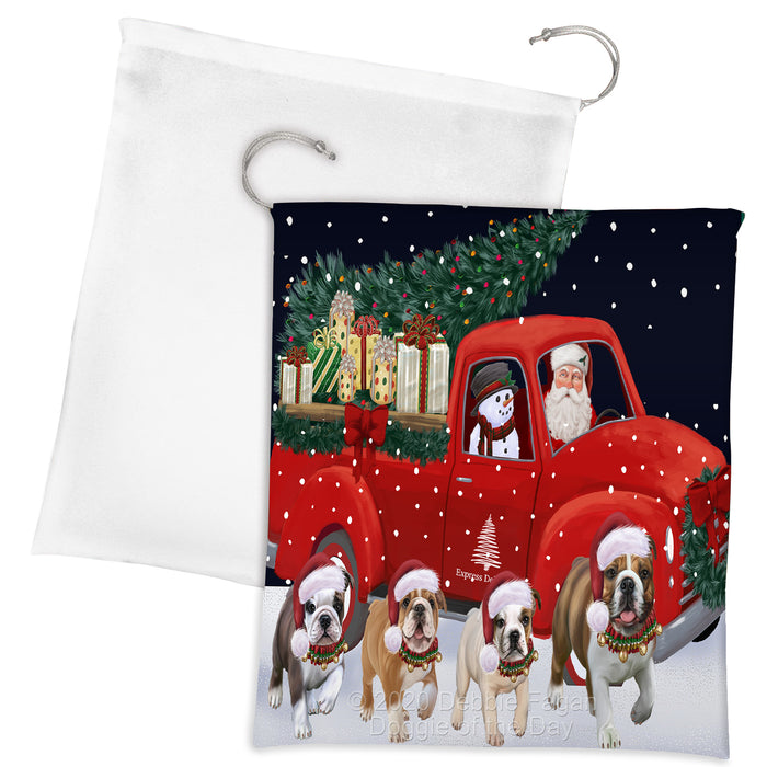 Christmas Express Delivery Red Truck Running Bulldogs Drawstring Laundry or Gift Bag LGB48885