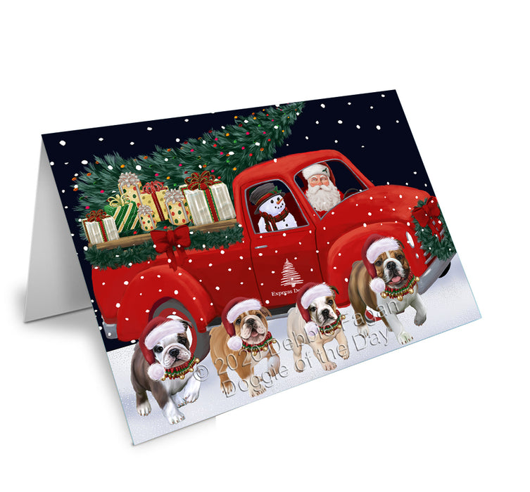Christmas Express Delivery Red Truck Running Bulldogs Handmade Artwork Assorted Pets Greeting Cards and Note Cards with Envelopes for All Occasions and Holiday Seasons GCD75089