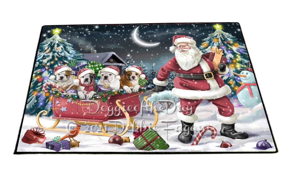 Santa Sled Christmas Happy Holidays Bulldog Dogs Indoor/Outdoor Welcome Floormat - Premium Quality Washable Anti-Slip Doormat Rug FLMS56443