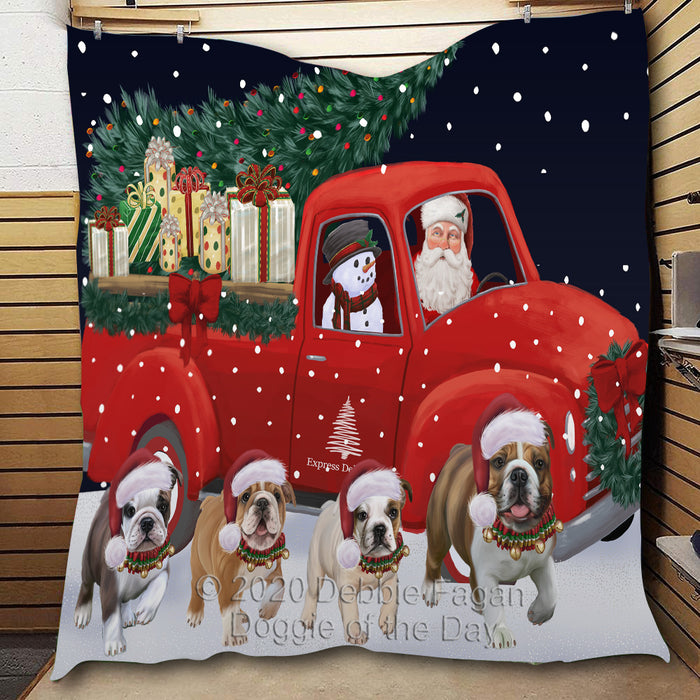 Christmas Express Delivery Red Truck Running Bull Terrier Dogs Lightweight Soft Bedspread Coverlet Bedding Quilt QUILT59826