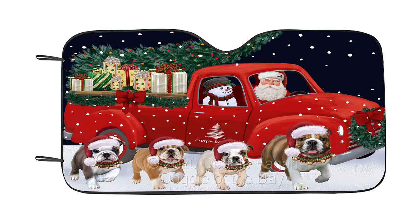 Christmas Express Delivery Red Truck Running Bulldog Car Sun Shade Cover Curtain
