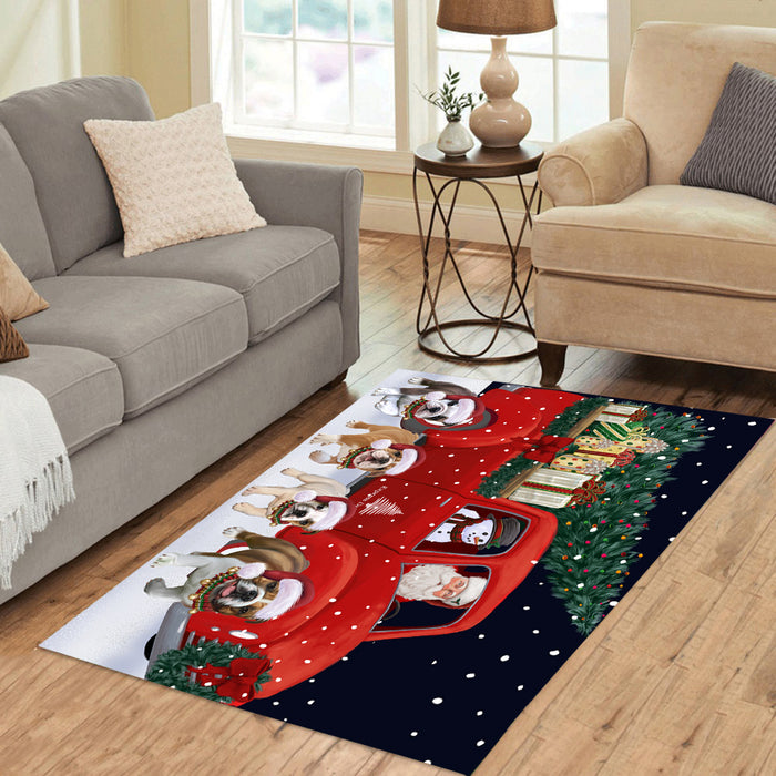 Christmas Express Delivery Red Truck Running Bulldogs Polyester Area Rug ARUG62799